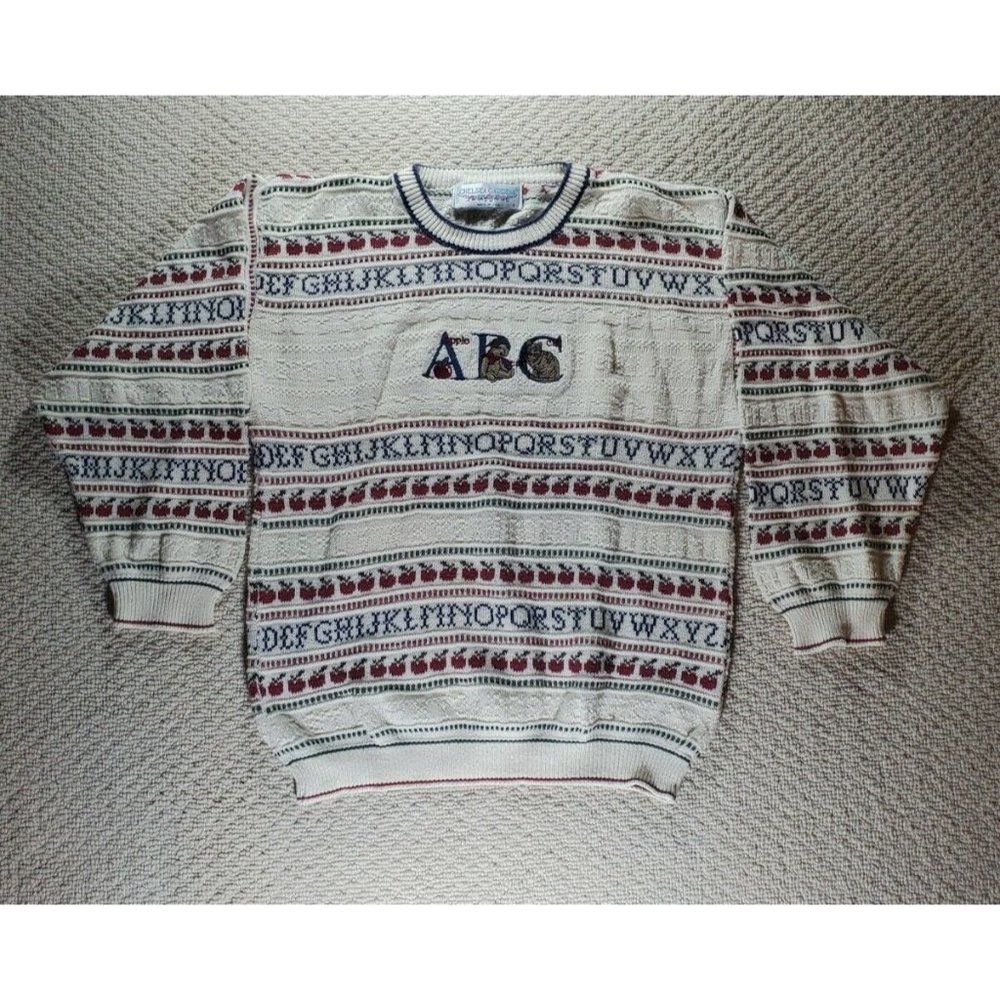 Vintage Chelsea Gardens Cotton Sweater A,B,C Teacher Sweater Size Small